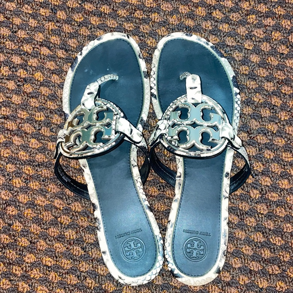 Tory Burch Miller Snake Leather Print Sandal